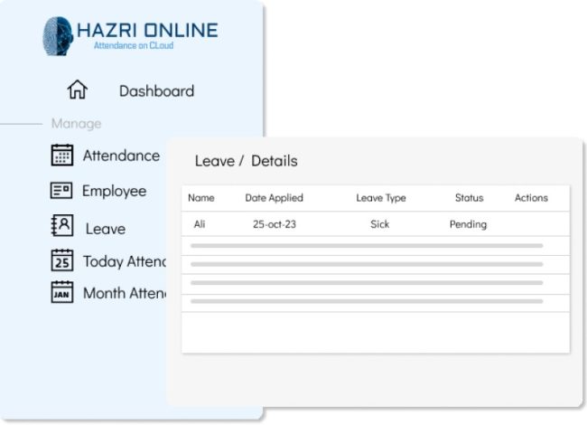 leave dashboard for online attendance system